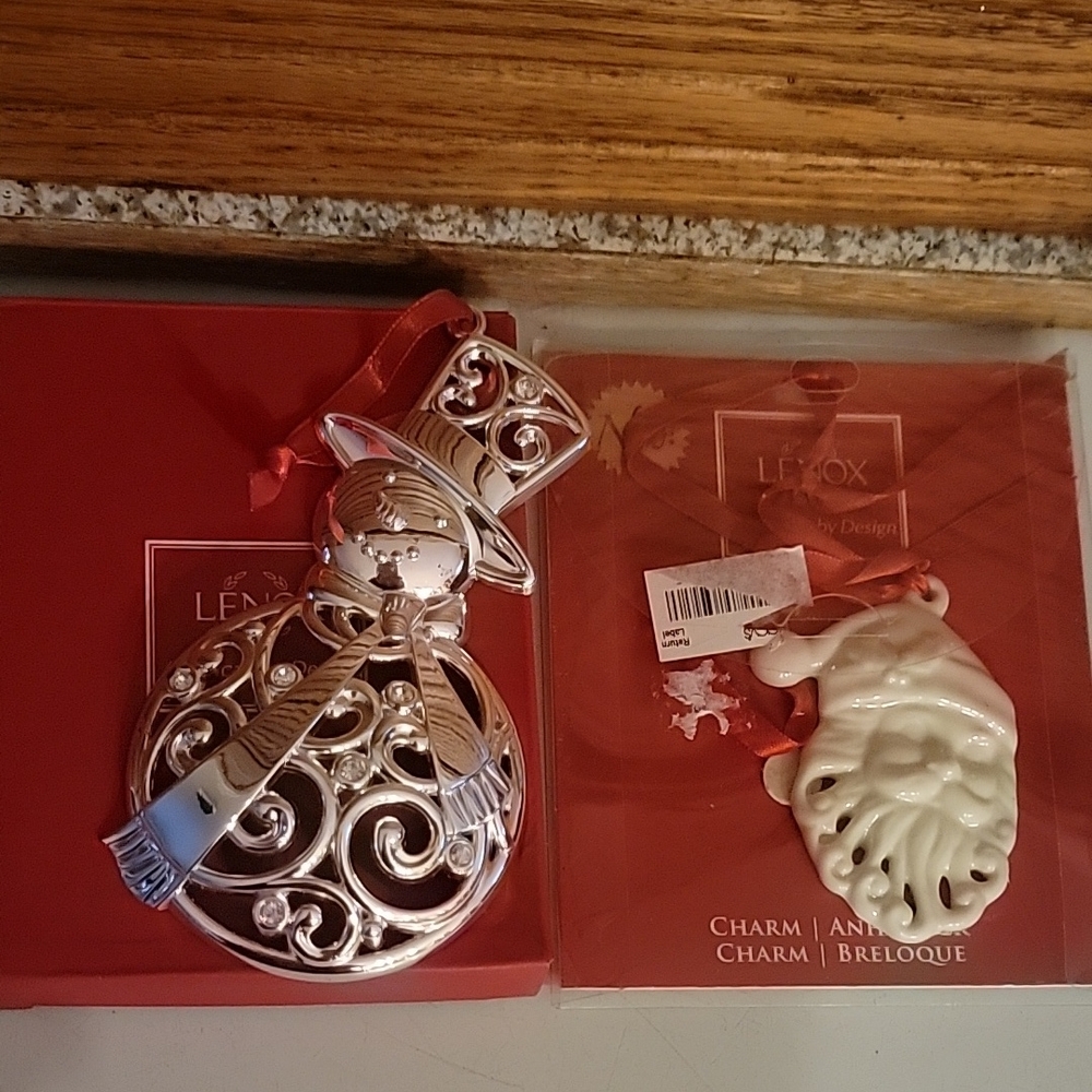 LENOX BUNDLE OF 2 ORNAMENTS HOLIDAY CHRISTMAS SANTA SNOWMAN